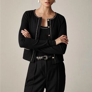 J.Crew NWT Vintage rib lady jacket with chain trim Black Gold S Small